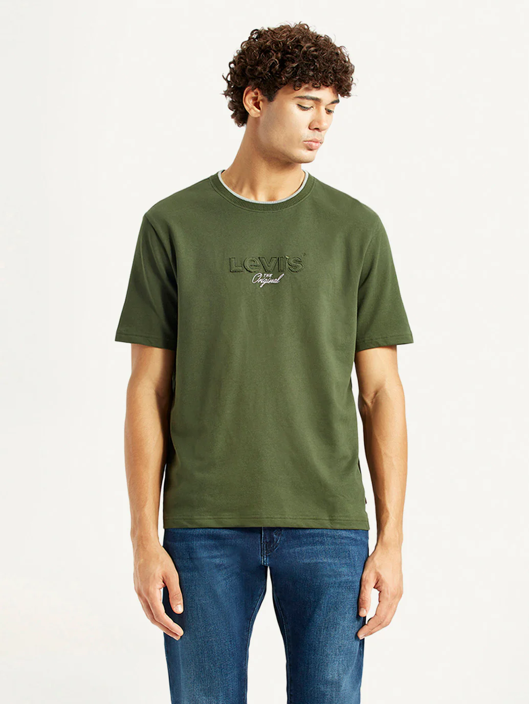 Men's Typography Olive Crew Neck T-shirt - Image 5