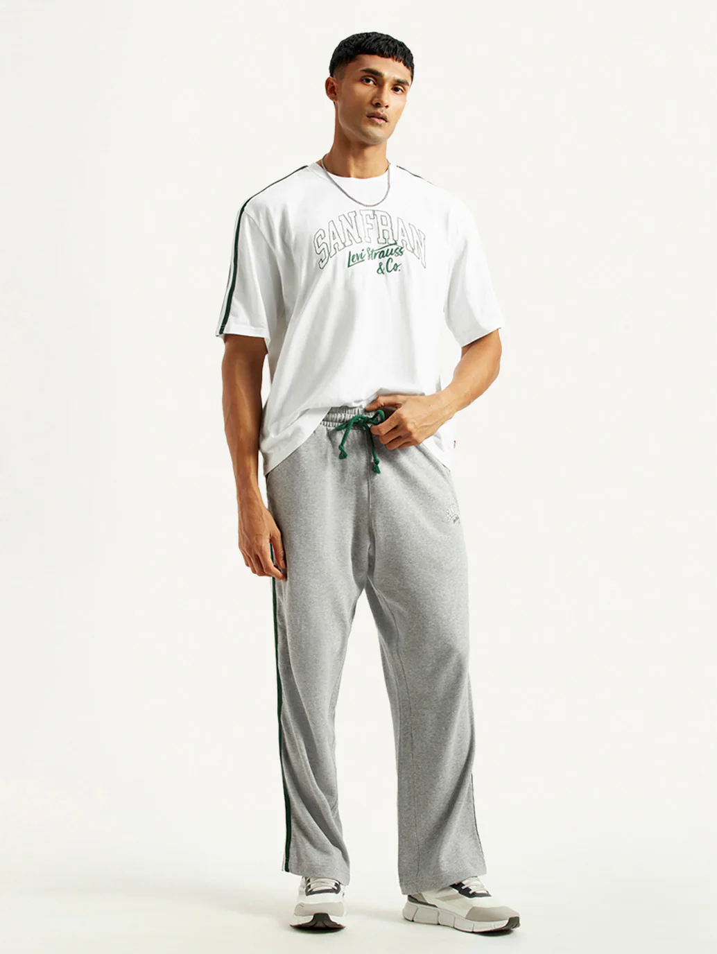 Men's Typography White Crew Neck Co-Ord Set