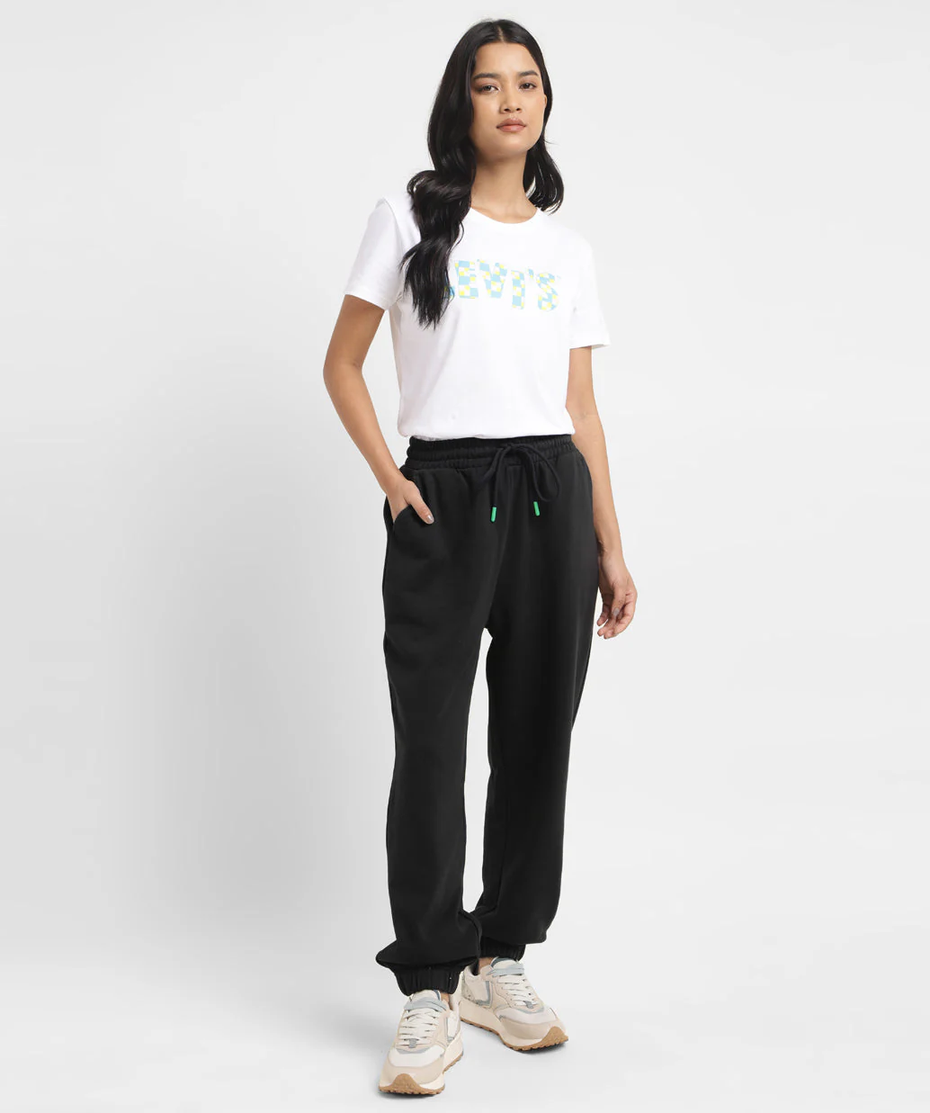 Women's Mid Rise Black Regular Fit Joggers - Image 2