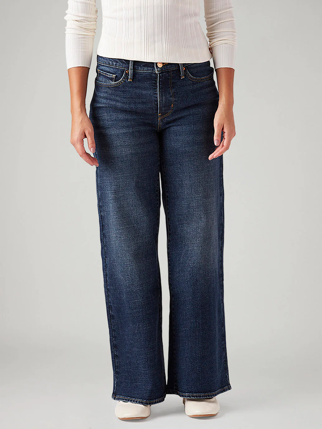 Women's 318 Blue Shaping Wide Leg Fit Mid Rise Jeans - Image 3