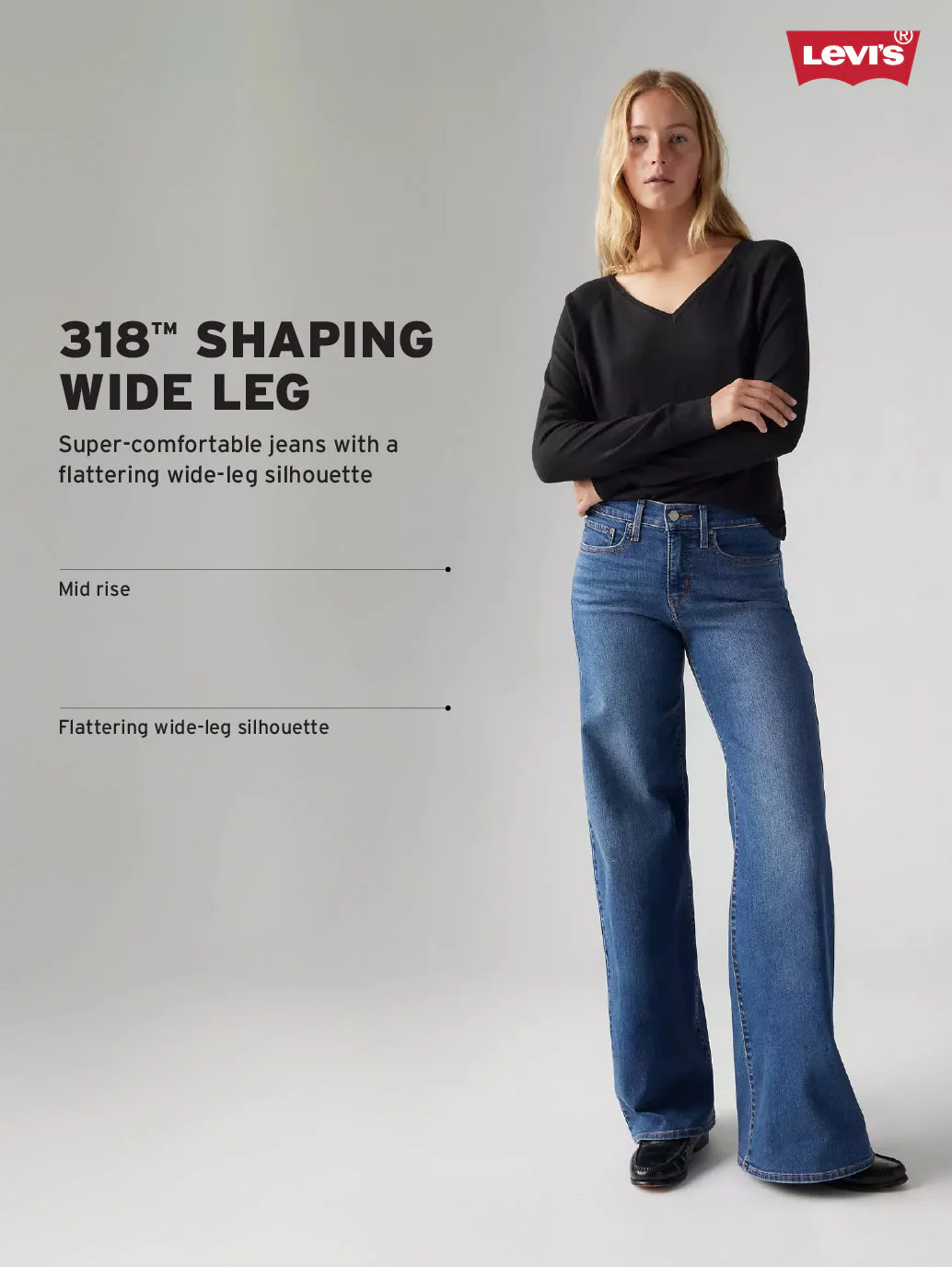 Women's 318 Dark Indigo Wide Leg Fit Mid Rise Redloop Jeans - Image 4
