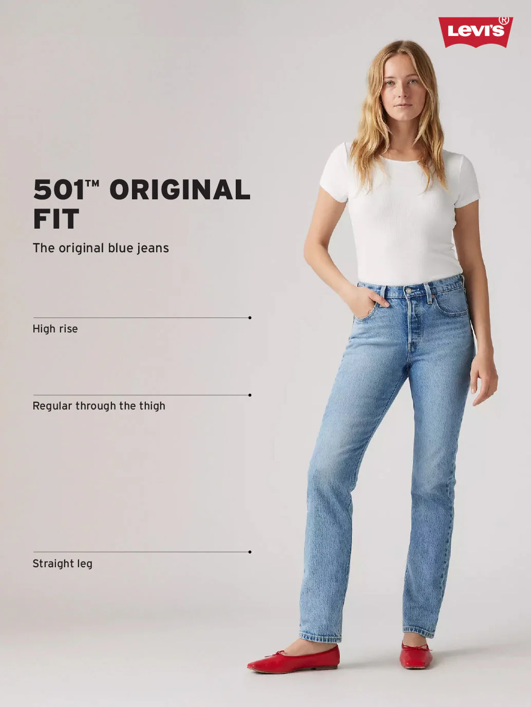 Women's 501 Light Indigo Straight Fit High Rise Jeans - Image 4