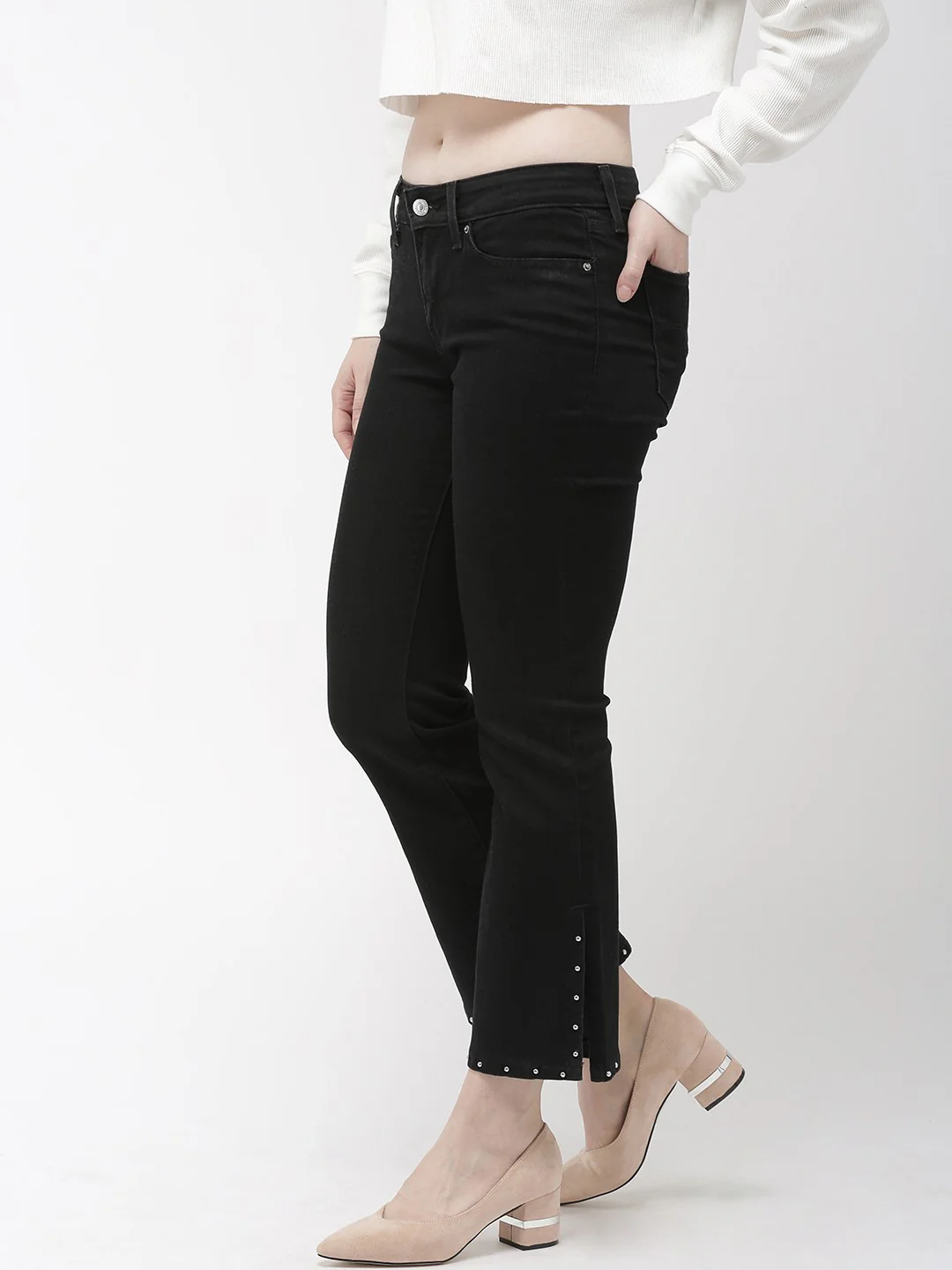 Women's 715 Black Flared Fit Mid Rise Jeans - Image 2