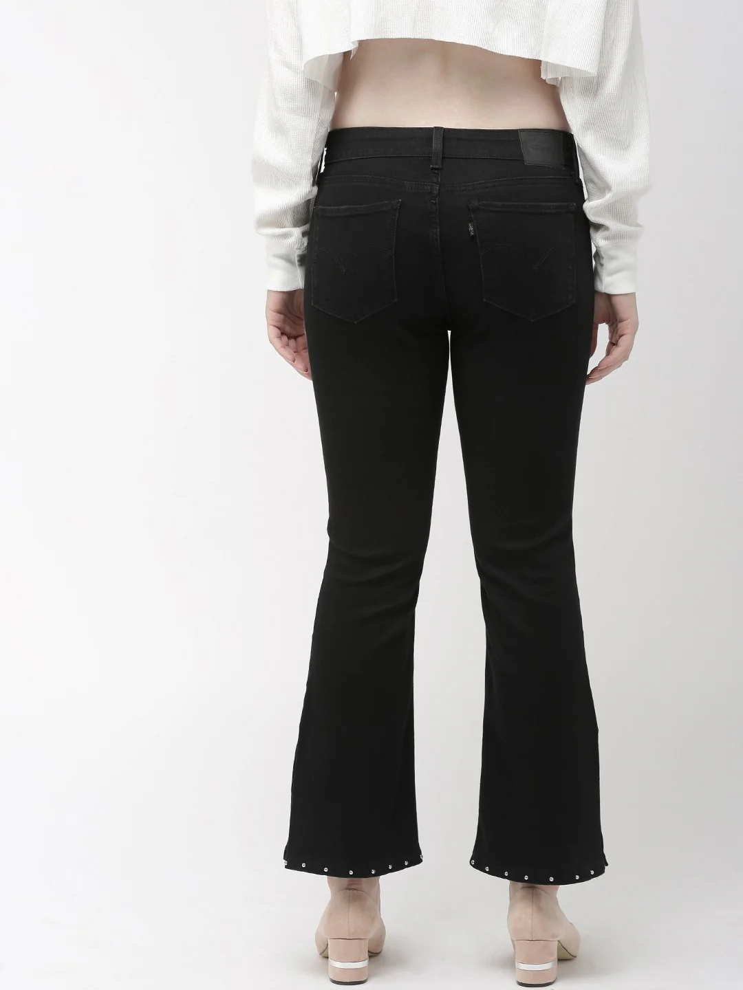 Women's 715 Black Flared Fit Mid Rise Jeans - Image 3