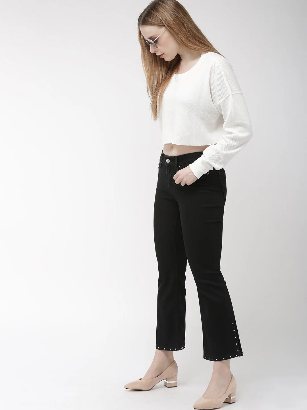 Women's 715 Black Flared Fit Mid Rise Jeans - Image 4