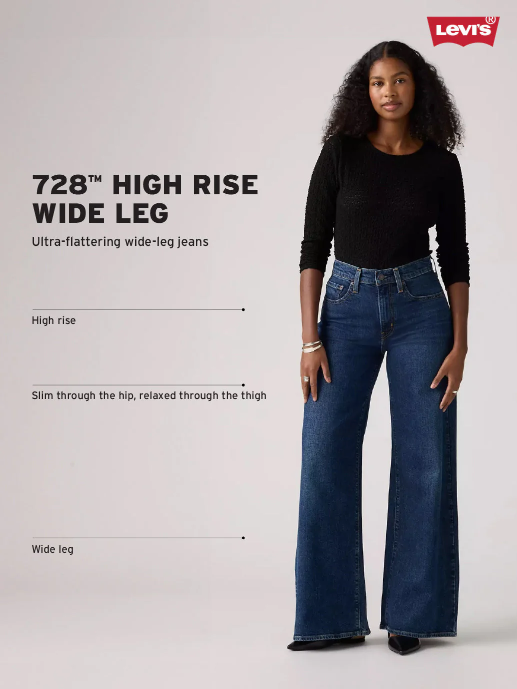Women's 728 Dark Blue Wide Leg Fit High Rise Jeans - Image 4