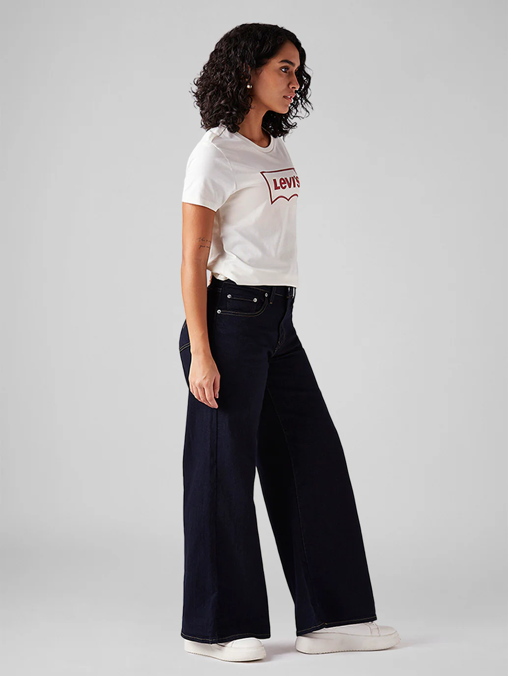 Women's 728 Dark Blue Wide Leg Fit High Rise Jeans - Image 7