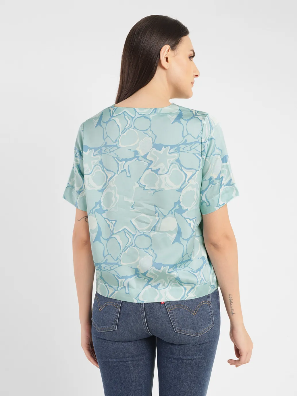 Women's Abstract Blue V Neck Top - Image 3