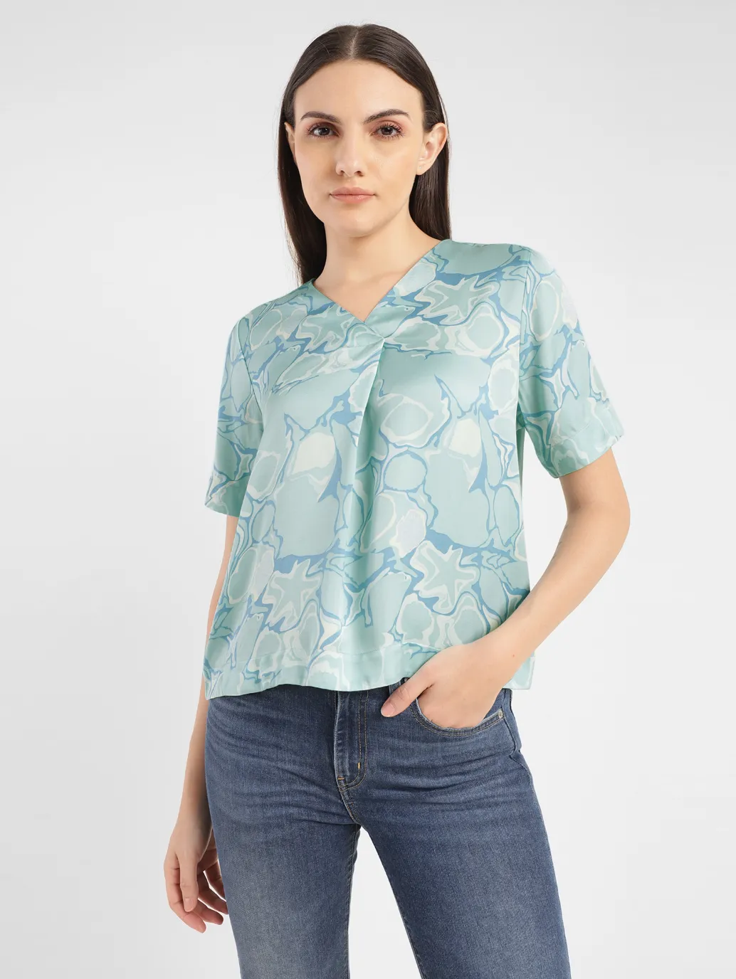 Women's Abstract Blue V Neck Top - Image 6