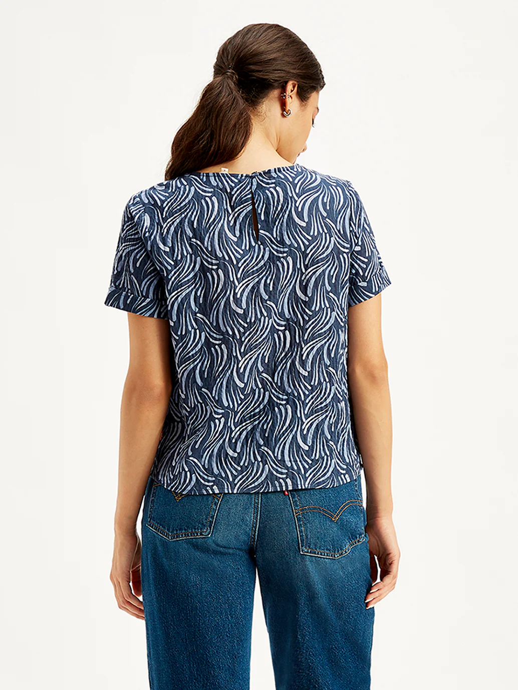 Women's Abstract Print Navy Blue Round Neck Top - Image 5