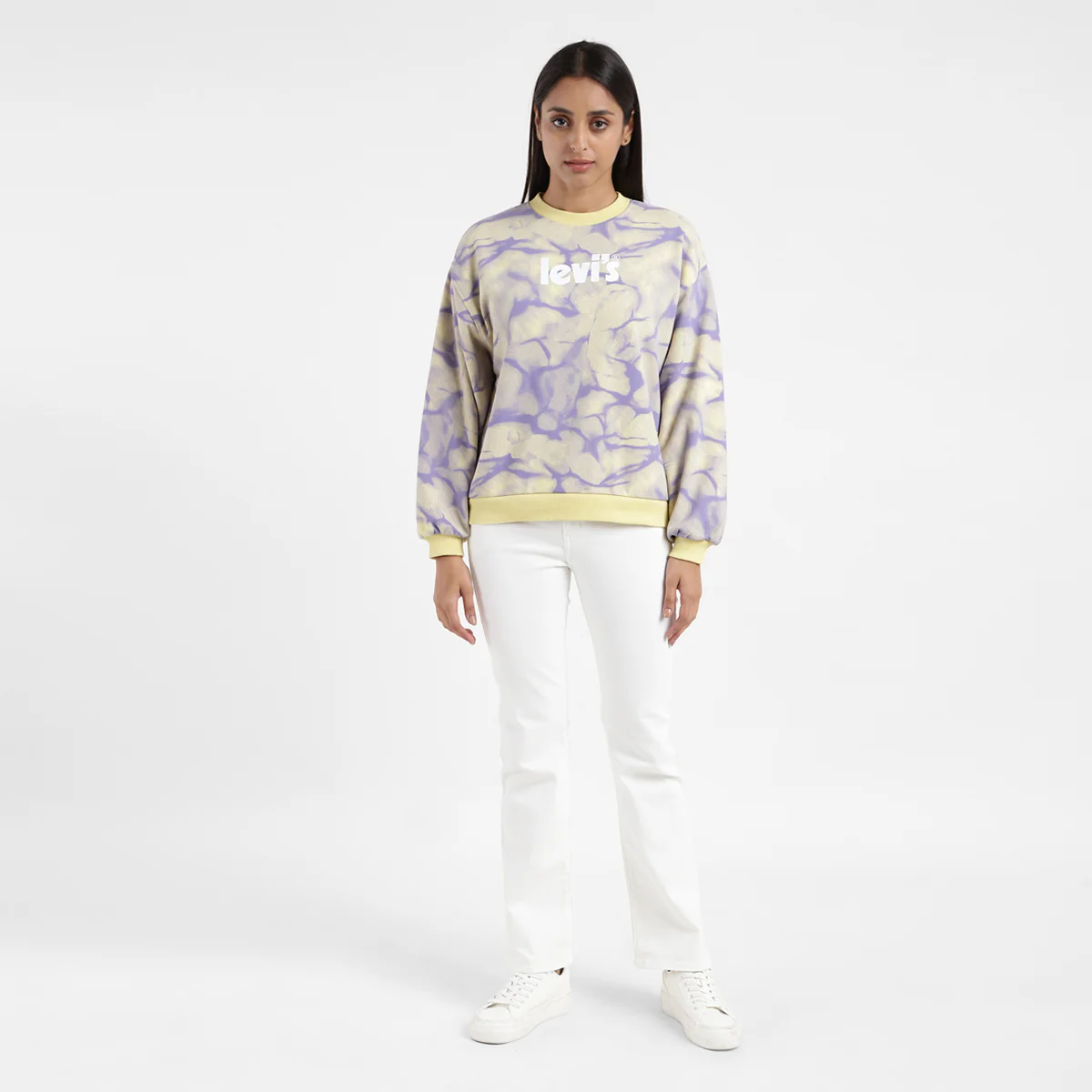Women's Abstract Yellow Crew Neck Sweatshirt - Image 8