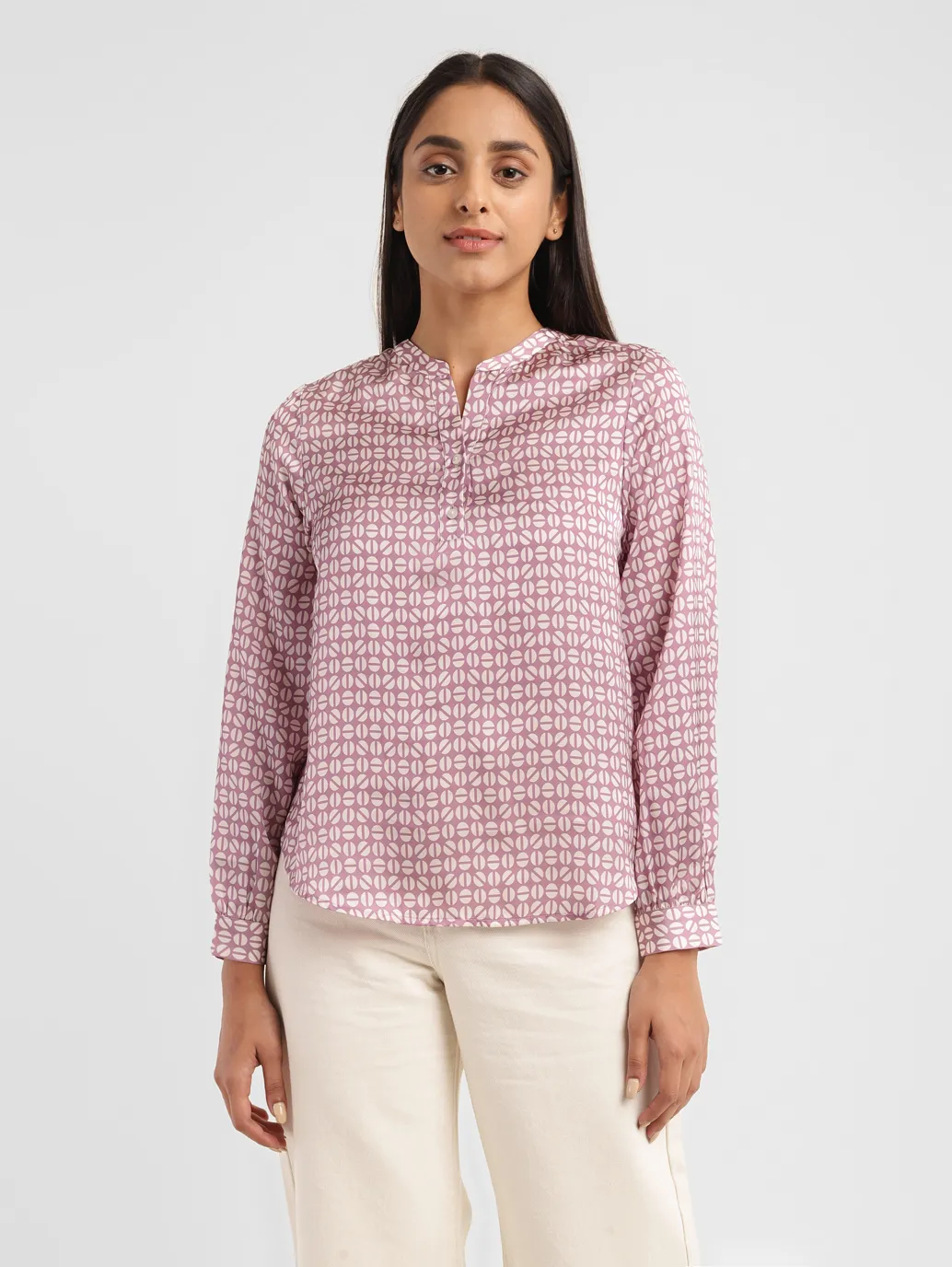 Women's All Over Printed Mandarin Neck Top - Image 2