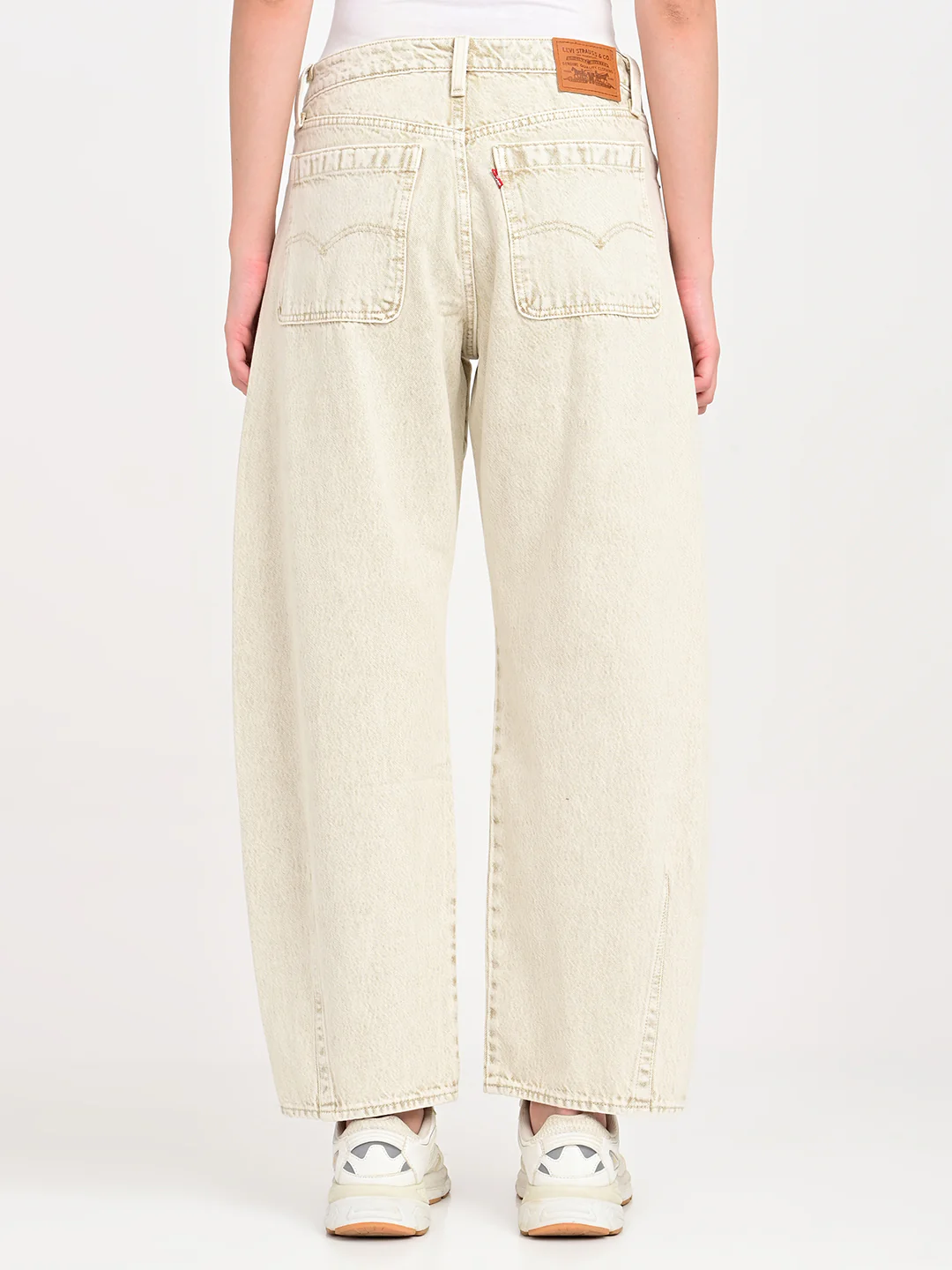 Women's Beige Barrel Loose Fit Mid Rise Baggy Dad Jeans - Image 3