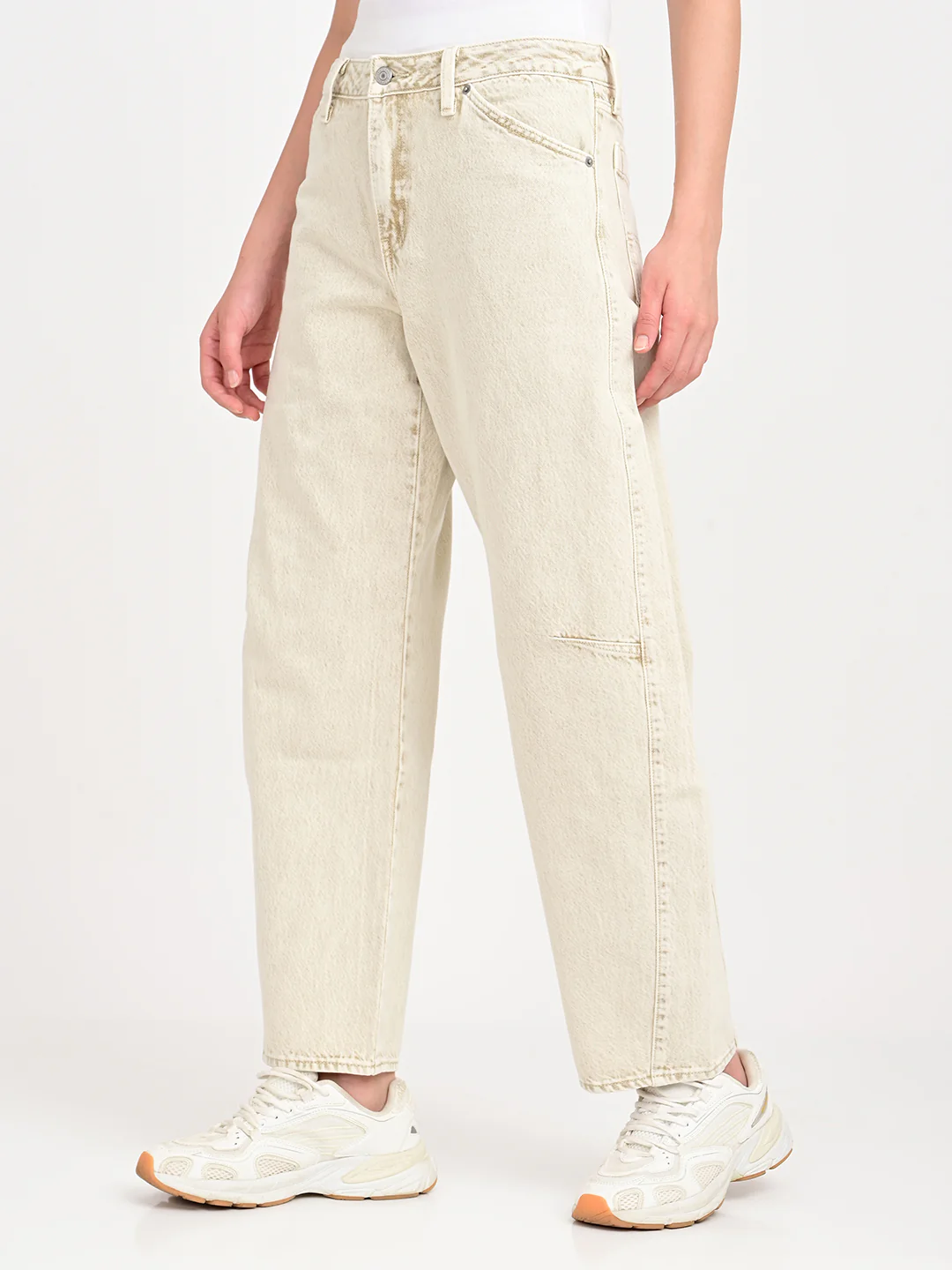 Women's Beige Barrel Loose Fit Mid Rise Baggy Dad Jeans - Image 7