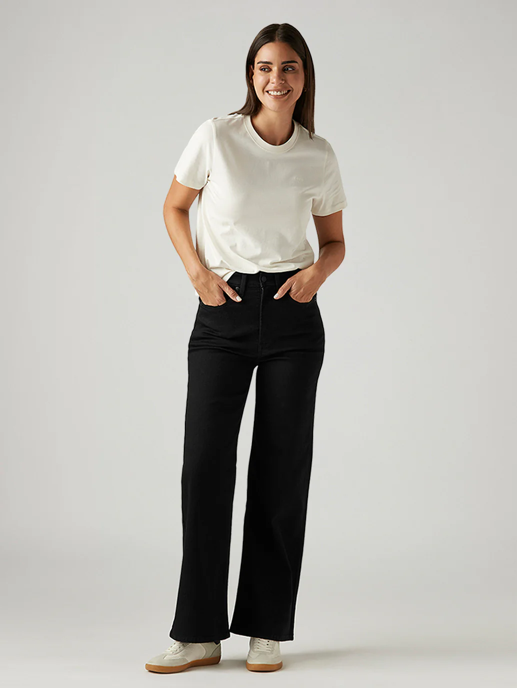 Women's Black Ribcage Wide Leg Fit High Rise Jeans