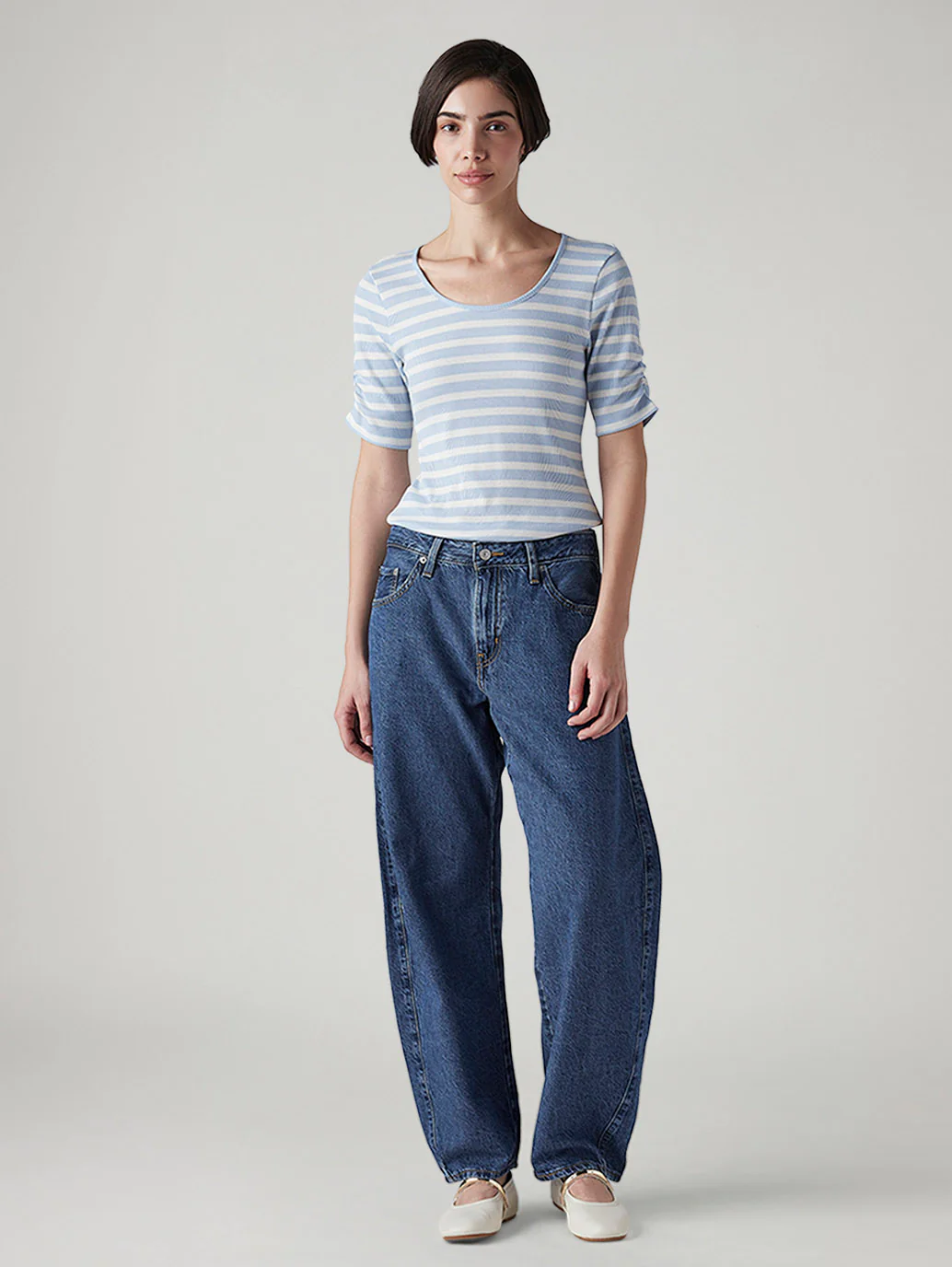 Women's Med Indigo Baggy Dad Barrel Loose Fit Mid Rise Jeans - Image 2