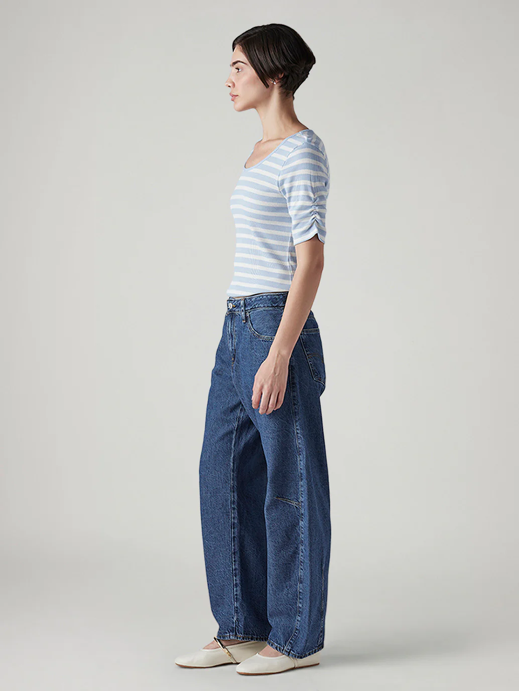 Women's Med Indigo Baggy Dad Barrel Loose Fit Mid Rise Jeans - Image 6