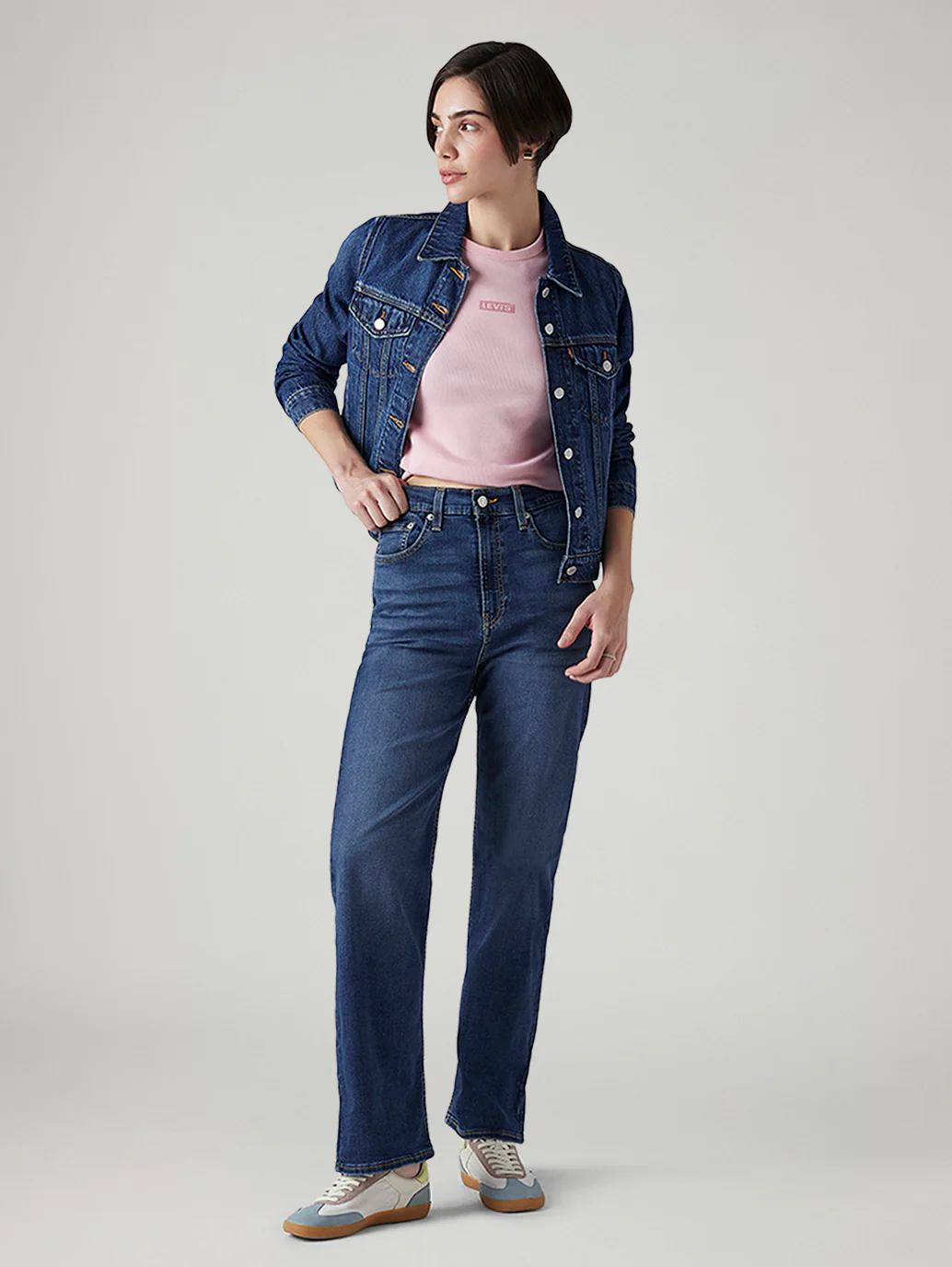 Women's Blue Ribcage Straight Fit High Rise Jeans