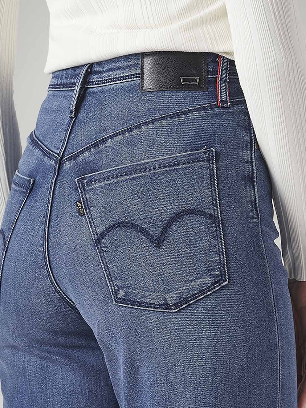 Women's Dark Indigo Ribcage Straight Fit High Rise Redloop Jeans - Image 5