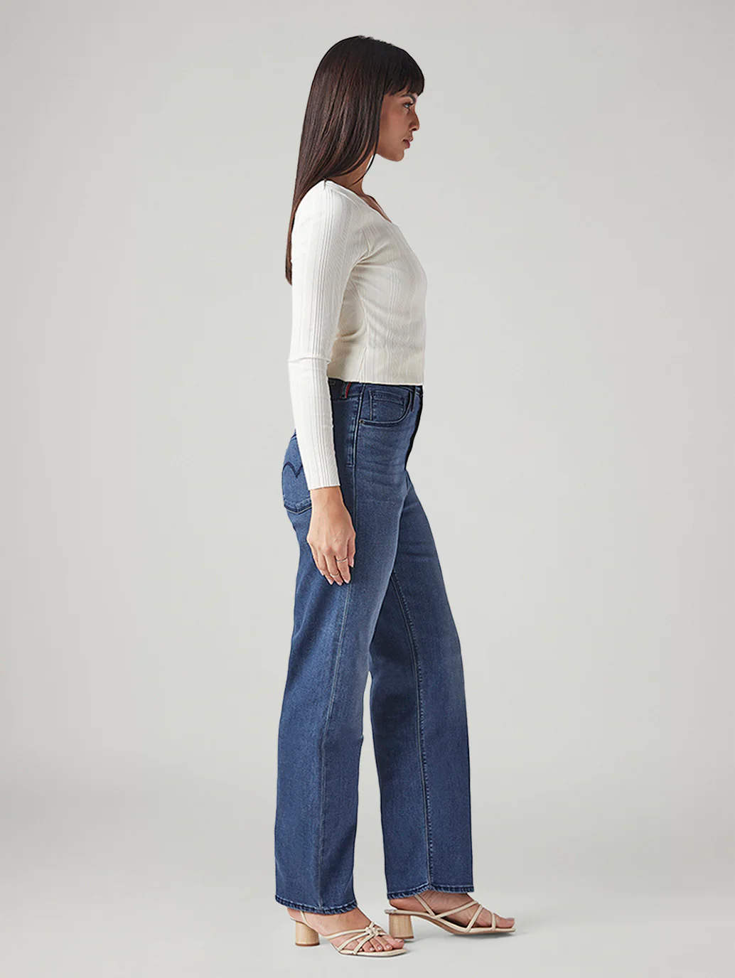 Women's Dark Indigo Ribcage Straight Fit High Rise Redloop Jeans - Image 6