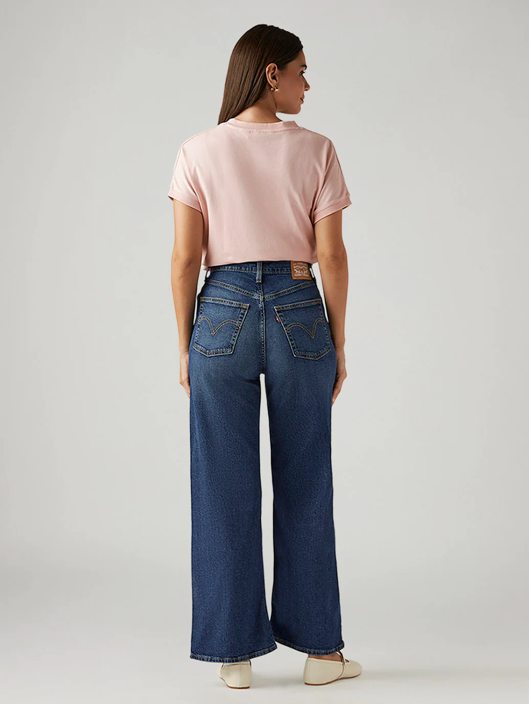 Women's Dark Indigo Ribcage Wide Leg Fit High Rise Jeans - Image 5