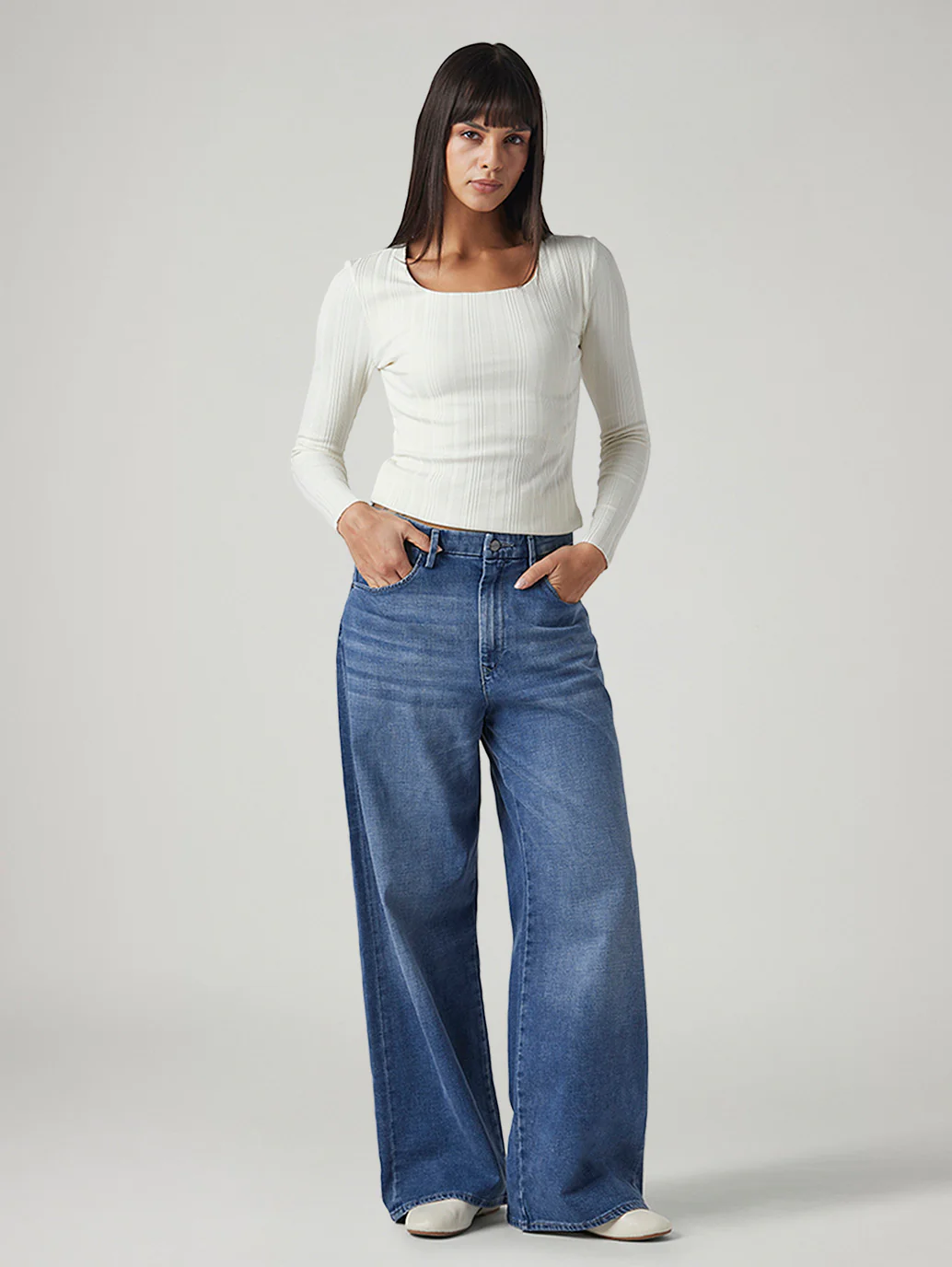 Women's Blue Ribcage Wide Leg Fit High Rise Redloop Jeans - Image 2