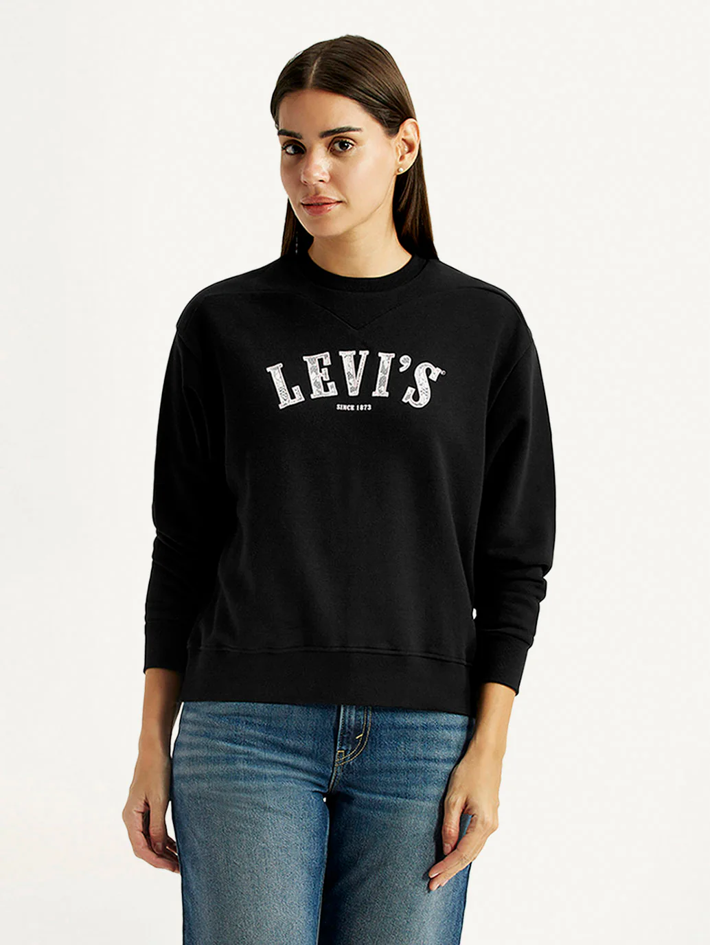 Women's Brand Logo Black Crew Neck Sweatshirt - Image 2