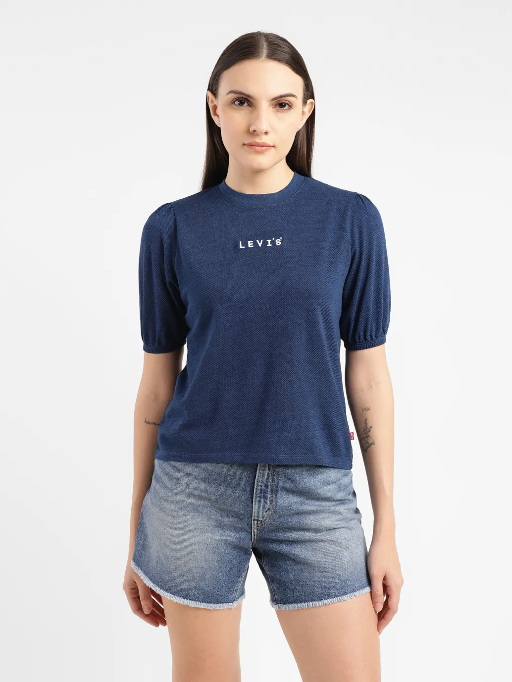 Women's Brand Logo Blue Crew Neck Top - Image 2
