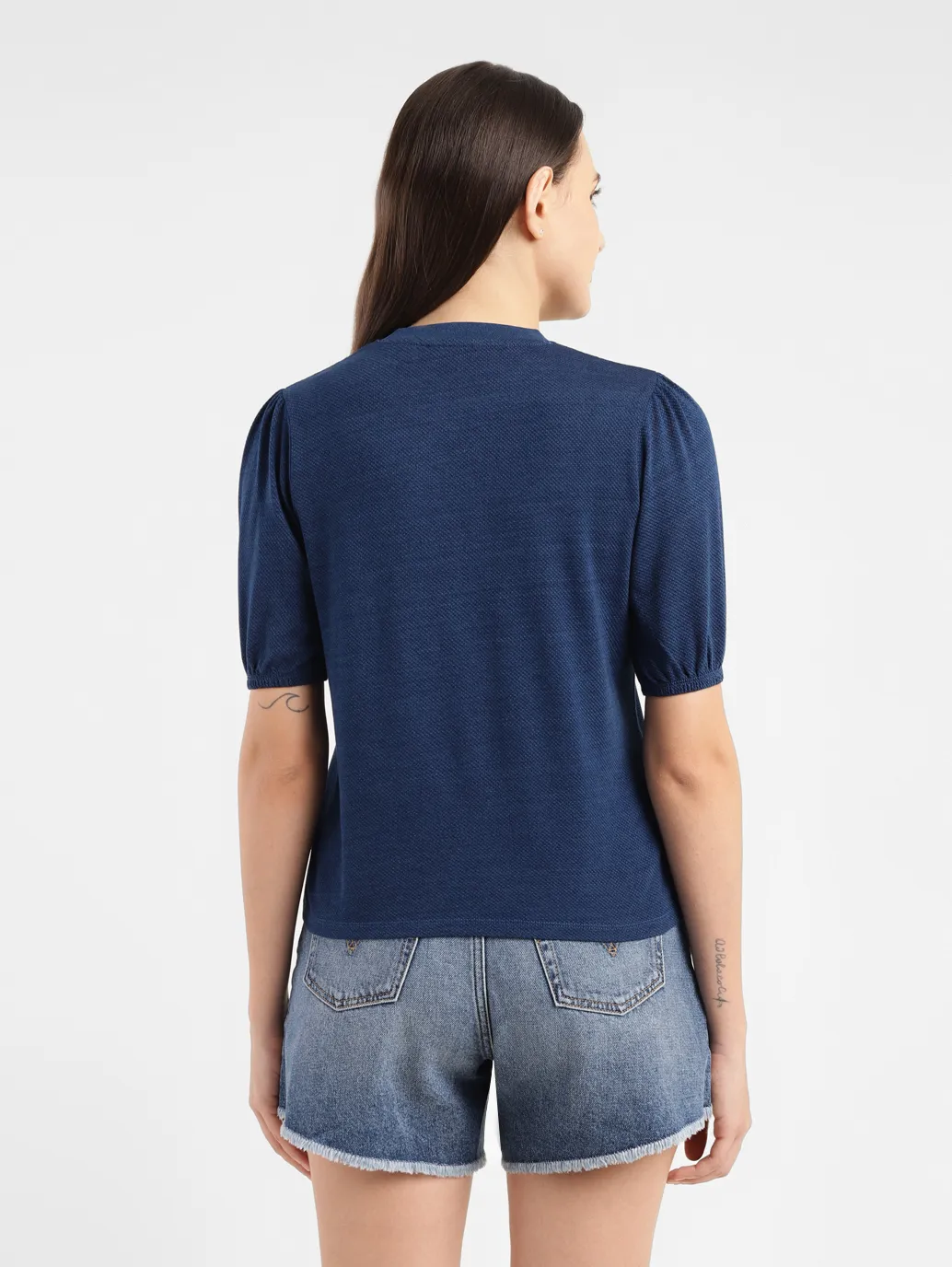 Women's Brand Logo Blue Crew Neck Top - Image 3