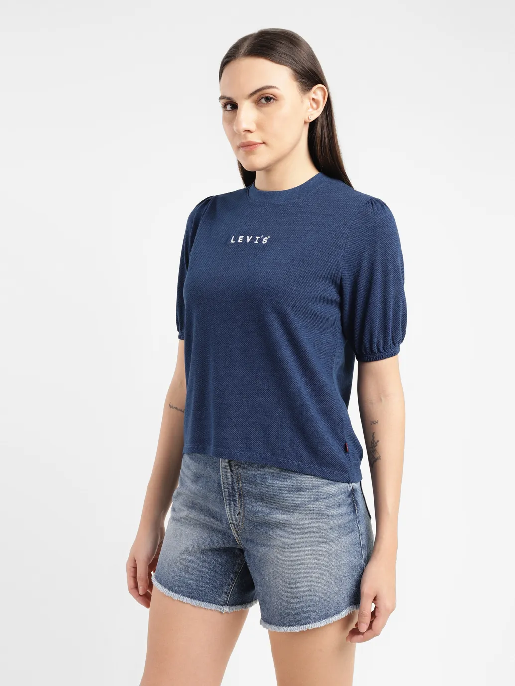 Women's Brand Logo Blue Crew Neck Top - Image 4