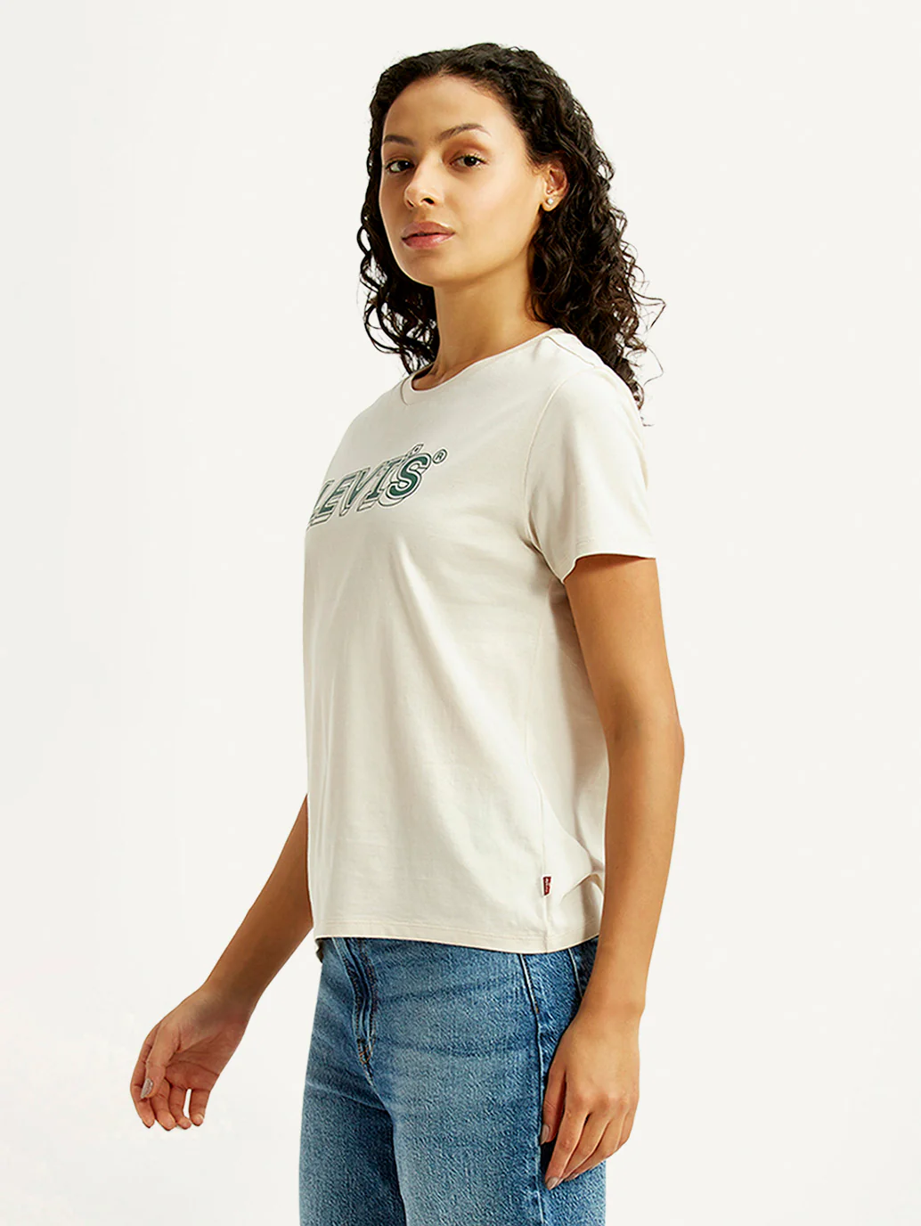 Women's Brand Logo Off White Crew Neck T-shirt - Image 3