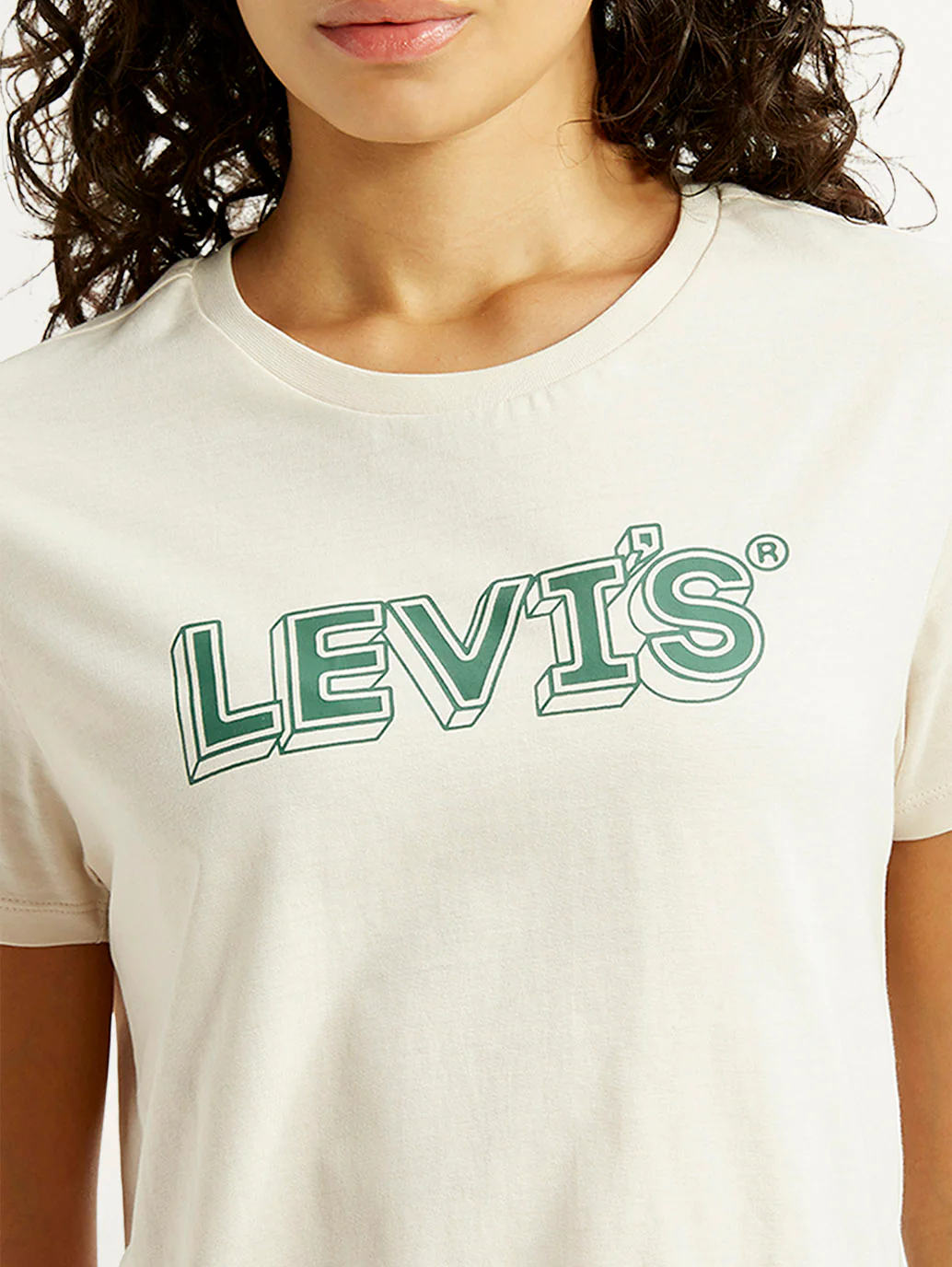 Women's Brand Logo Off White Crew Neck T-shirt - Image 4