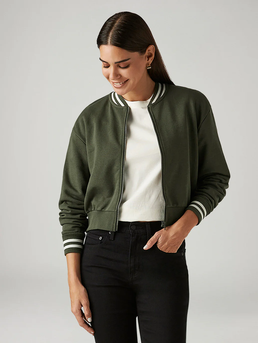 Women's Brand Logo Olive Crew Neck Sweatshirt