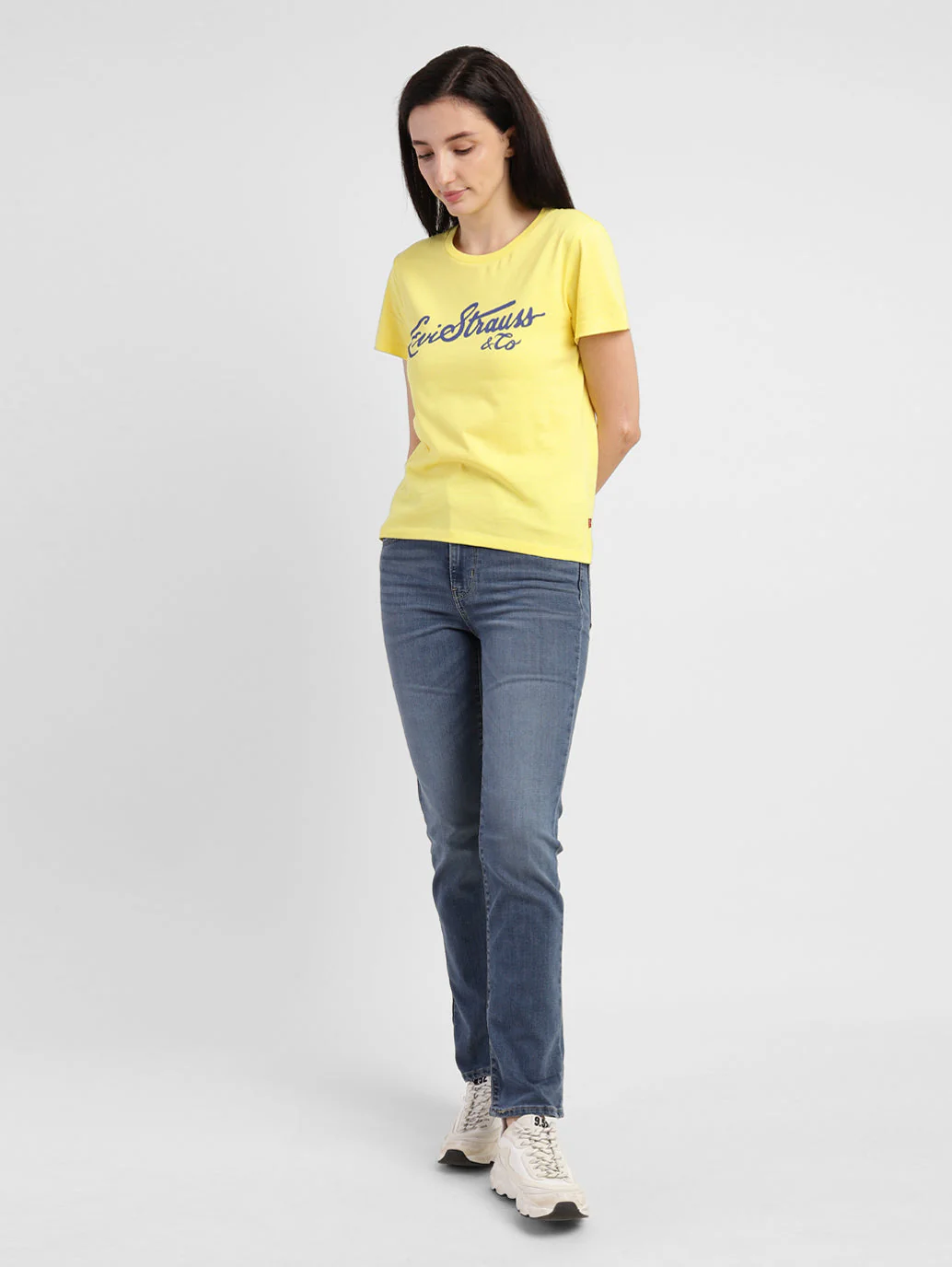 Women's Brand Logo Round Neck T-shirt Yellow - Image 6