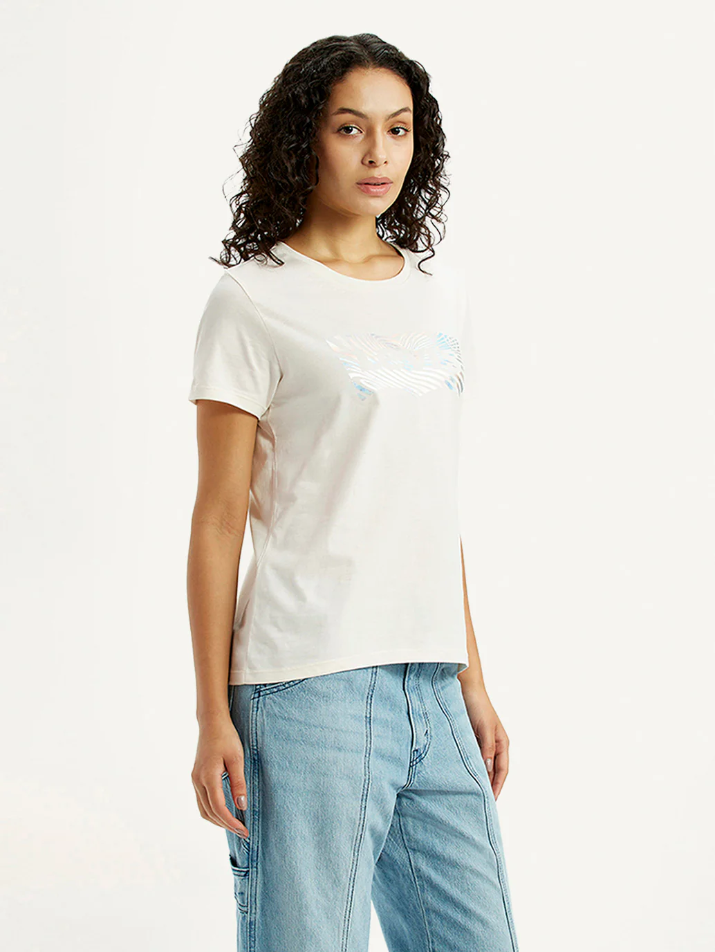 Women's Brand Logo White Crew Neck T-shirt - Image 4