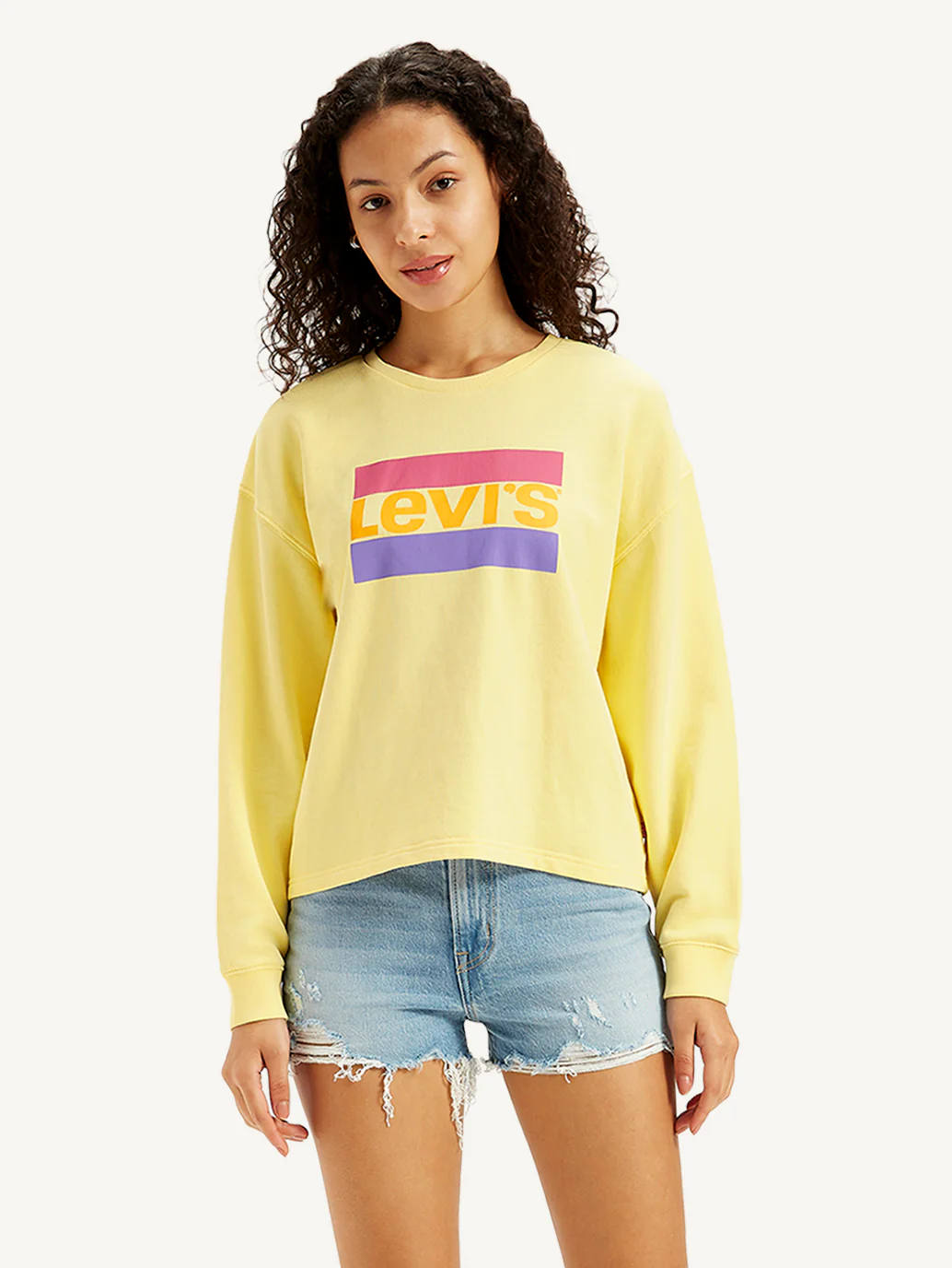 Women's Brand Logo Yellow Crew Neck Sweatshirt - Image 2