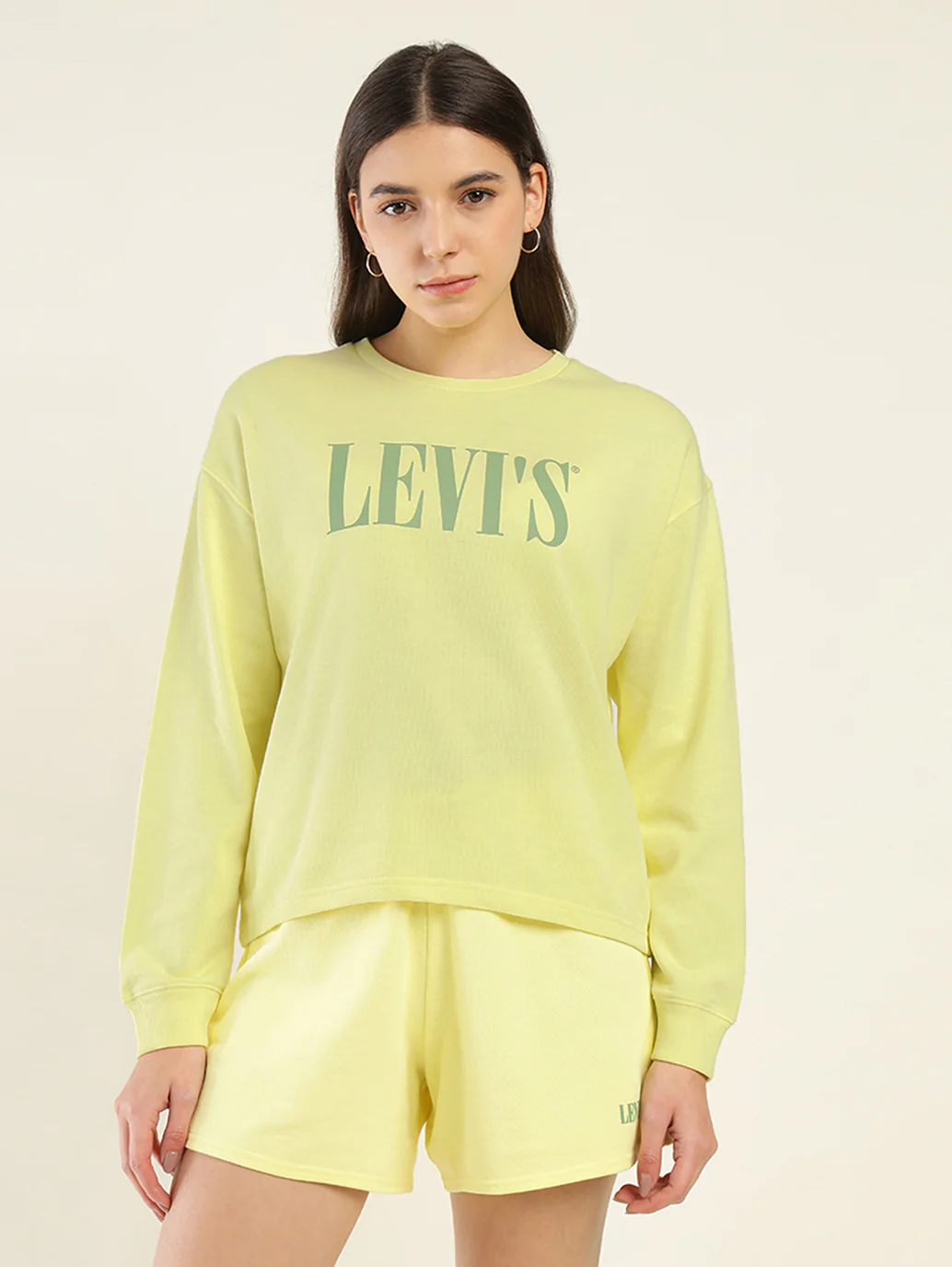 Women's Brand Logo Yellow Crew Neck Sweatshirt - Image 2