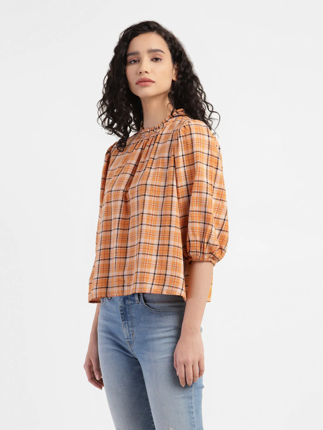 Women's Checkered Band Neck Top - Image 4