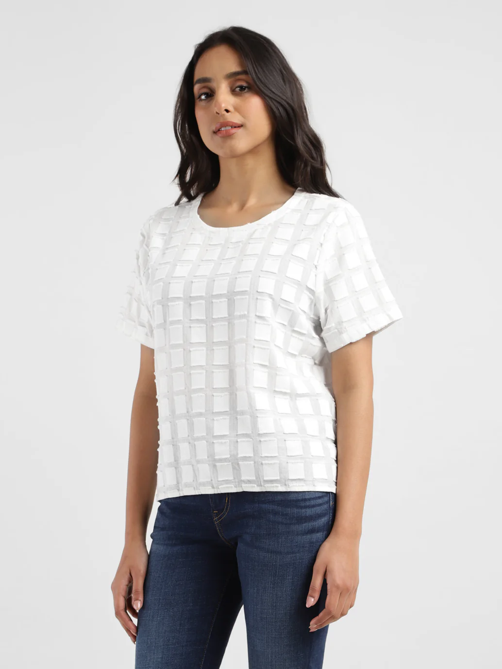 Women's Checked White Round Neck Top - Image 6