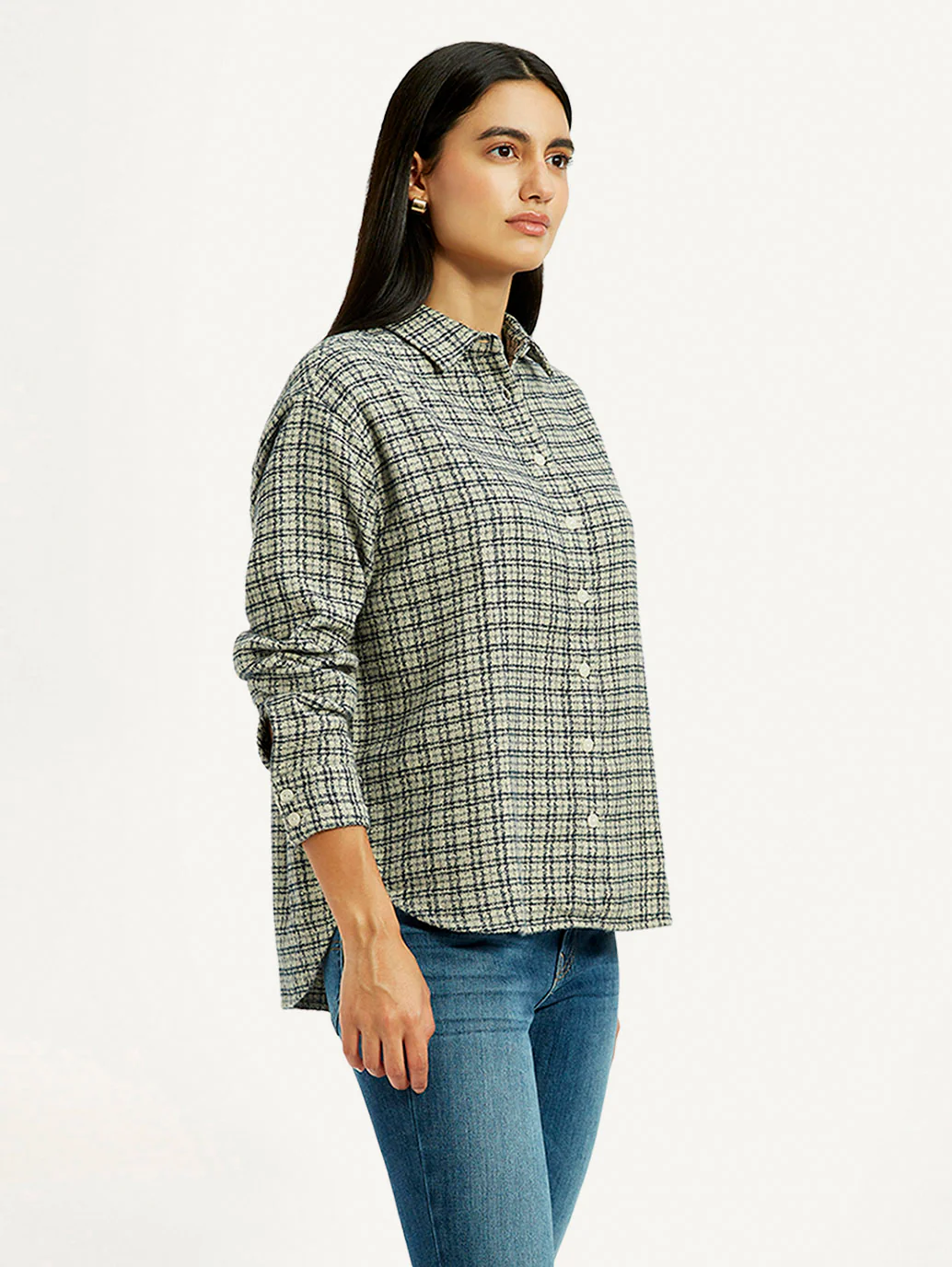 Women's Checkered Green Relaxed Fit Shirt - Image 4