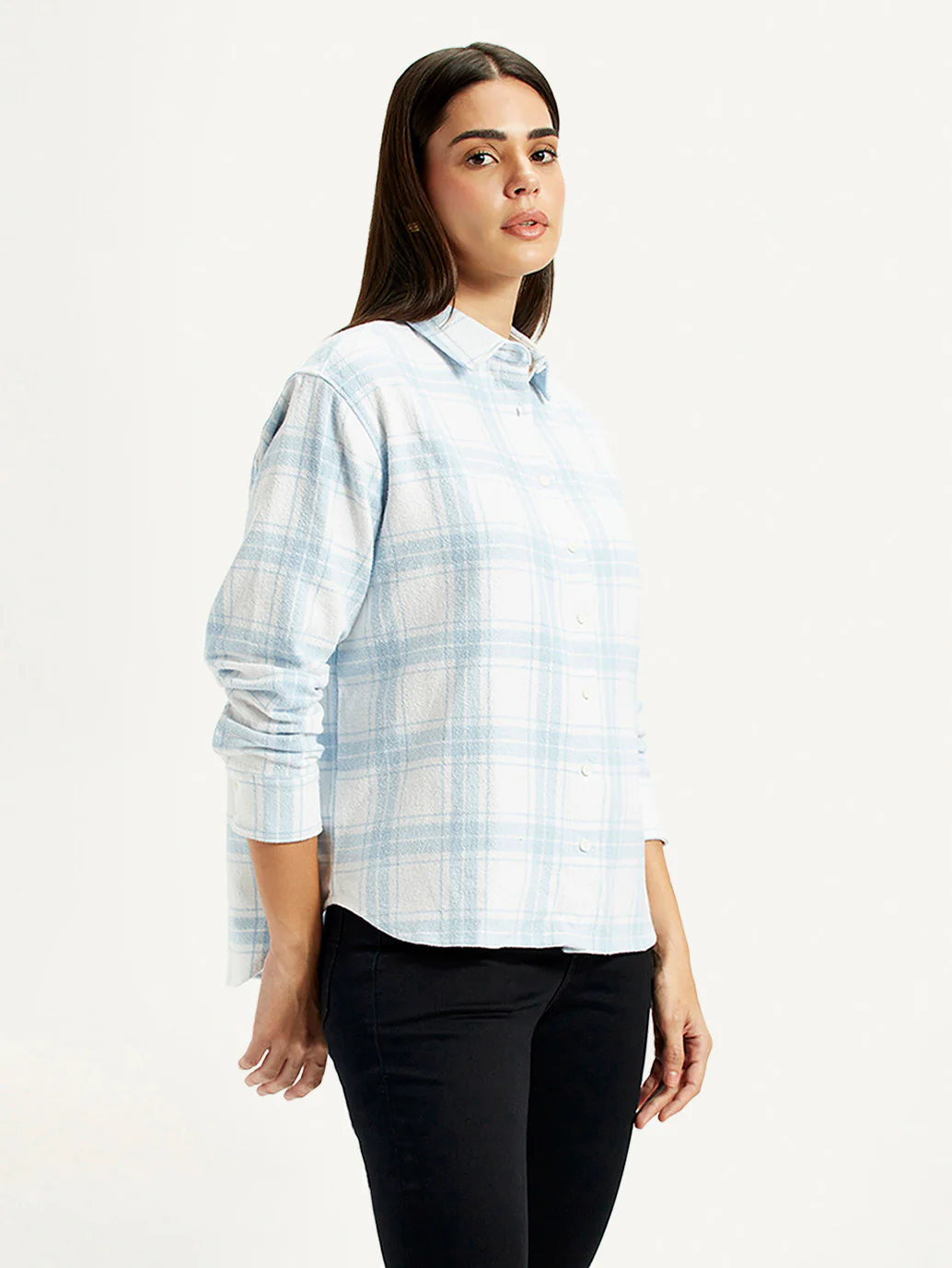 Women's Checkered White Relaxed Fit Shirt - Image 5