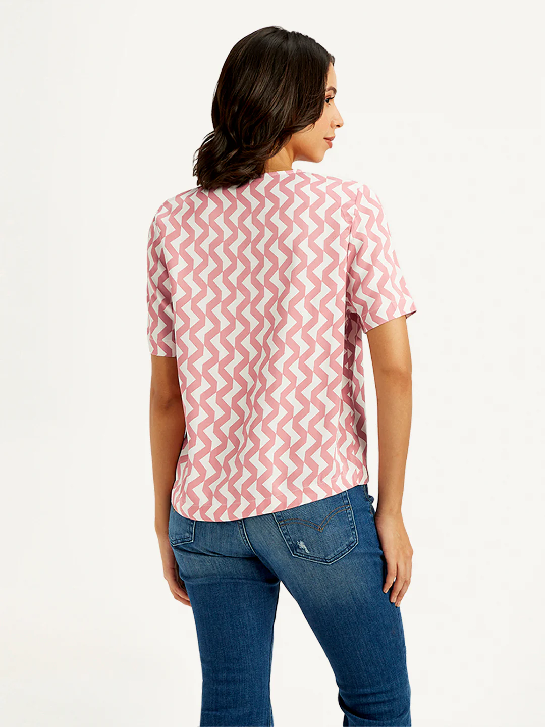 Women's Chevron Pink V-Neck Top - Image 2