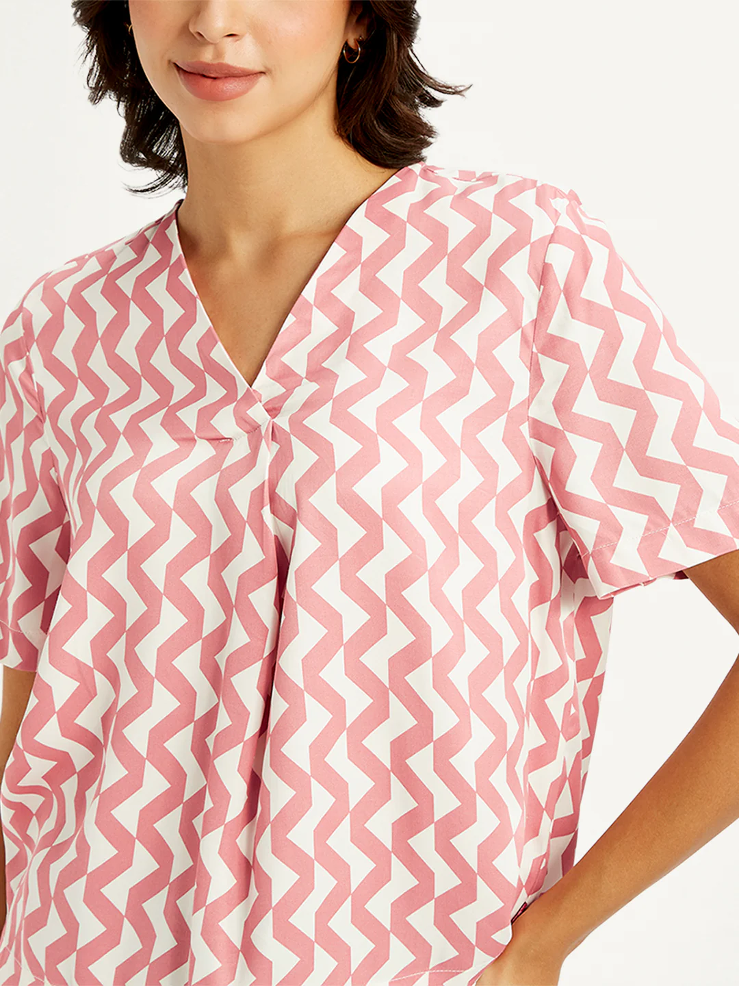 Women's Chevron Pink V-Neck Top - Image 3