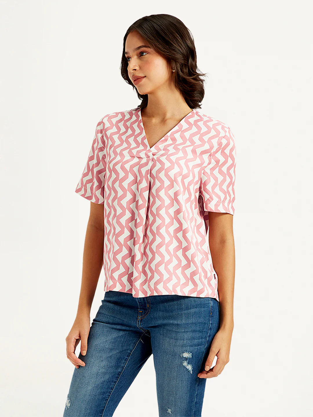 Women's Chevron Pink V-Neck Top - Image 4
