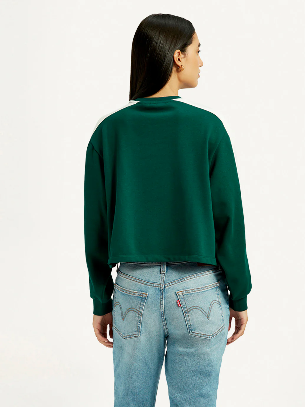 Women's Colorblock Dark Green Crew Neck Sweatshirt - Image 2