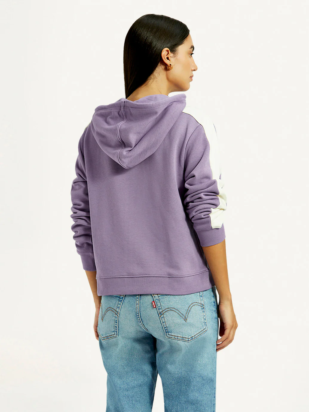 Women's Colorblock Lavender Hooded Sweatshirt - Image 2
