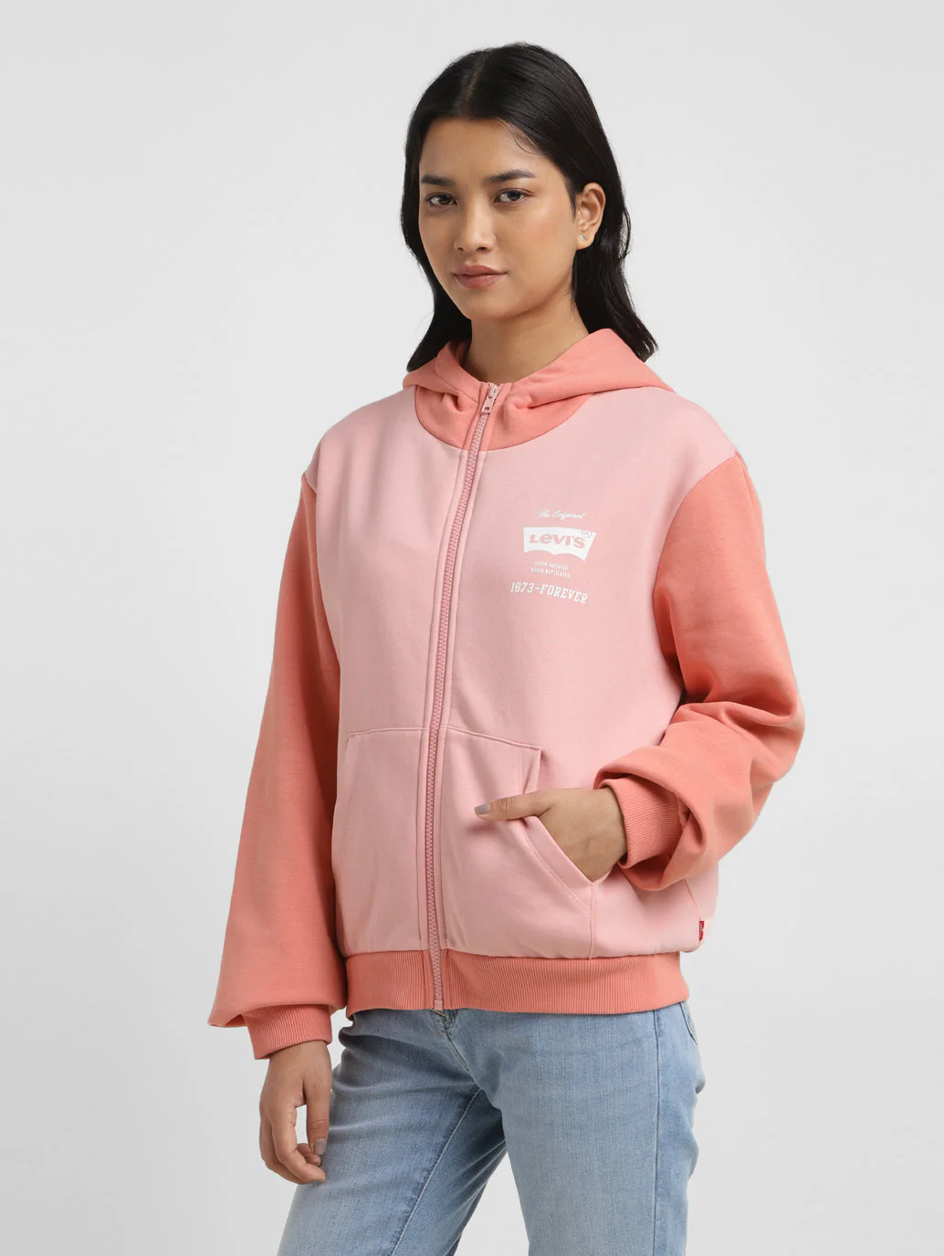 Women's Colorblock Pink Hooded Sweatshirt - Image 4