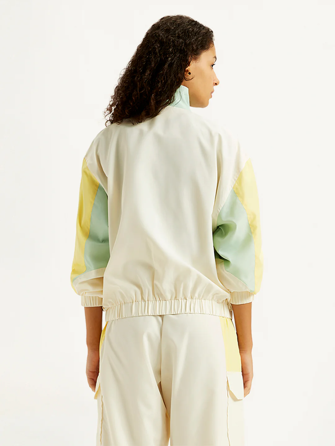 Women's Colorblock White High Neck Jacket - Image 3
