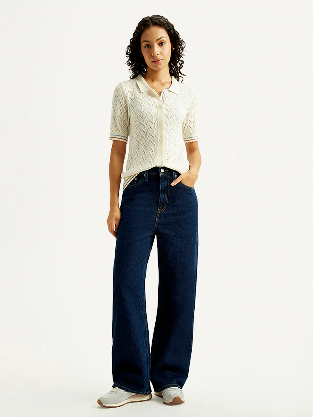 Women's Dark Blue Flared Fit Mid Rise Jeans - Image 5