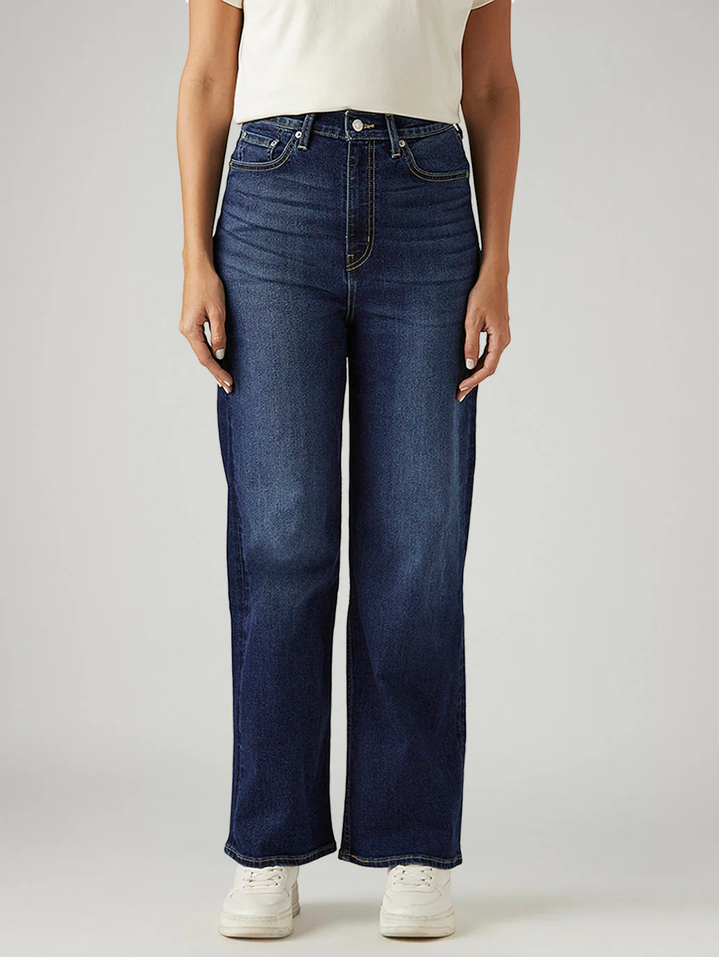 Women's Dark Indigo Loose Fit High Rise Jeans - Image 3